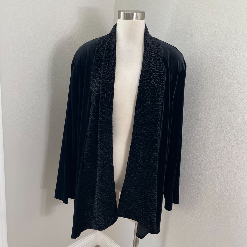 Mirasol Woman Plus‎ 1X Black Velvet Open Cardigan Long Sleeve